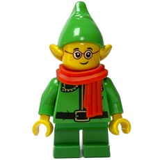 Elf / Postal Elf - Bright Green Torso, Green Legs, Bright Green Hat, Dark Green Collar, Red Scarf (fig-015561)