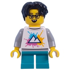 Kid - White Torso with Mountains, Dark Turquoise Legs, Black Hair (fig-015613)