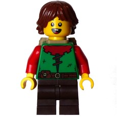 Elf, Green Torso, Dark Brown Legs, Reddish Brown Hair, Backpack (fig-015646)