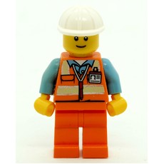 Construction Worker, Orange Safety Vest, White Hard Hat (fig-015670)