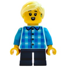 Girl, White and Blue Plaid Shirt, Short Dark Blue Legs (fig-015731)