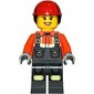 Construction Worker, Reddish Orange Jacket, Overall, Red Hard Hat with Hair