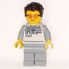 Garage Worker, White/Light Bluish Grey Suit, Dark Brown Hair, Glasses (fig-015942)