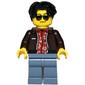 Car Driver, Dark Brown Jacket, Sand Blue Legs