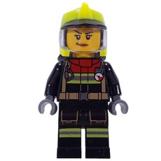 Firefighter, Black Fire Suit, Vibrant Yellow Helmet, Visor (fig-015988)