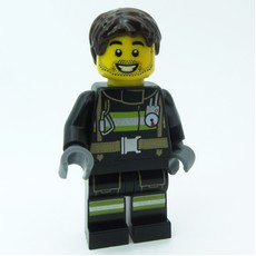 Firefighter, Black Fire Suit, Dark Brown Hair (fig-015999)