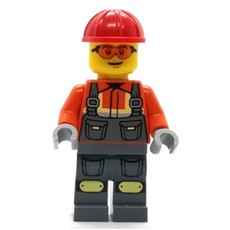 Construction Worker, Dark Orange Shirt, Dark Bluish Gray Legs, Red Hard Hat (fig-016031)