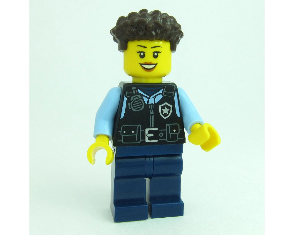 LEGO Set fig-016121 Police Officer, Black Vest, Dark Brown Hair ...