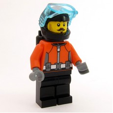 Aaron Apnea, Diver, Reddish Orange Wetsuit, Black Legs, Black Helmet, Moustache (fig-016180)