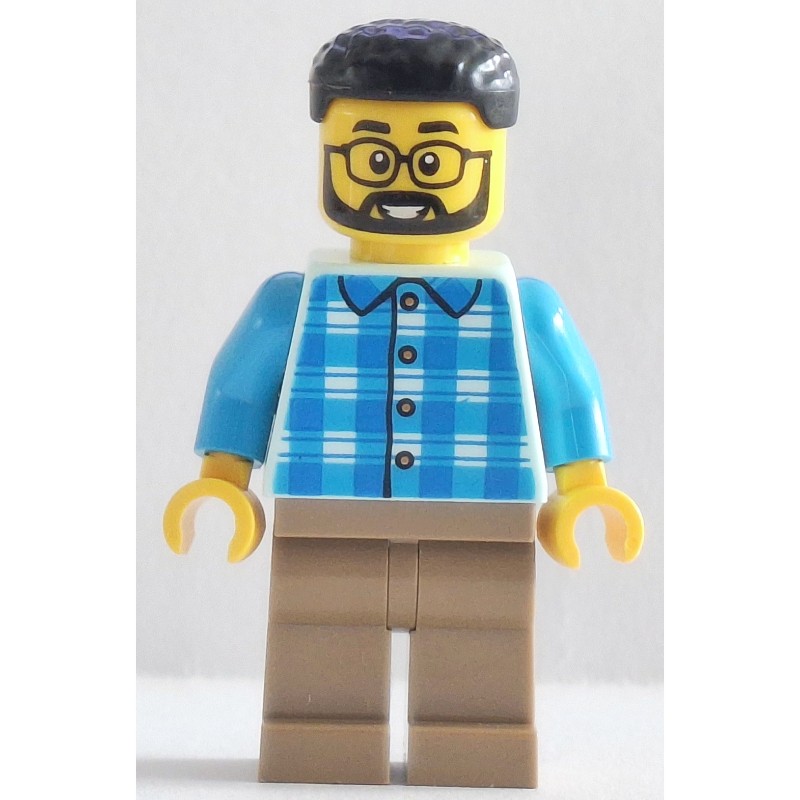 LEGO Set fig-016384 Man, Light Aqua Torso, Dark Tan Legs, Black Hair ...