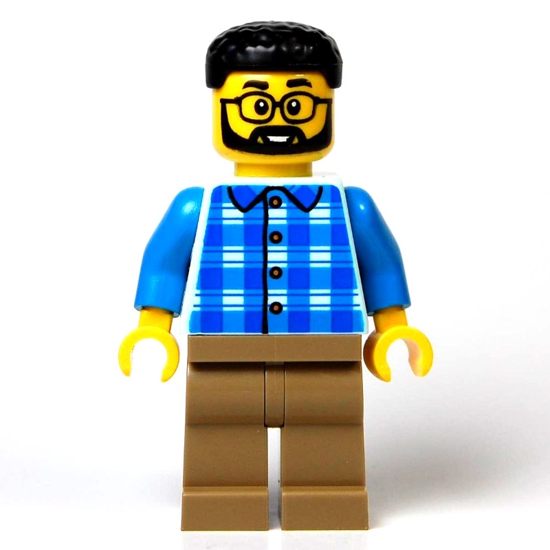 LEGO Set fig-016384 Man, Light Aqua Torso, Dark Tan Legs, Black Hair ...