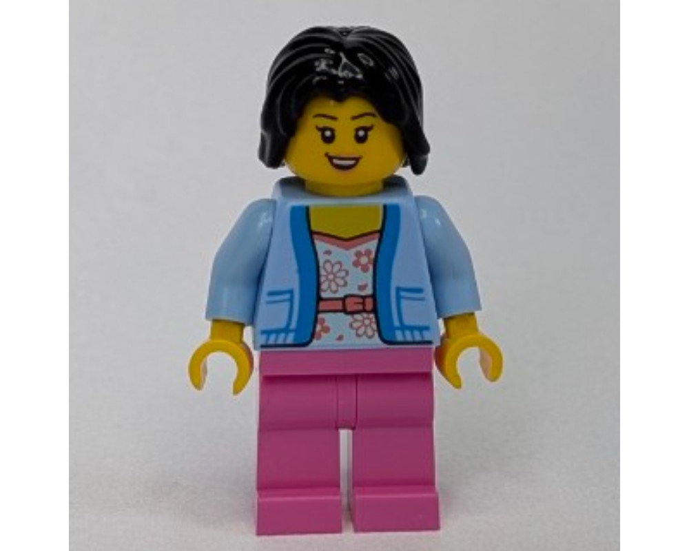 LEGO Set fig-016388 Woman, Bright Light Blue Sweater, Dark Pink Legs ...
