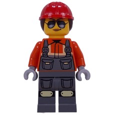 Construction Worker, Reddish Orange Safety Jacket, Overalls, Red Helmet, Reddish Brown Hair (fig-016389)