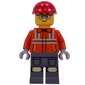 Construction Worker, Reddish Orange Safety Jacket, Red Helmet