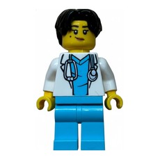 Doctor, White Lab Coat, Medium Azure Legs, Black Hair (fig-016412)