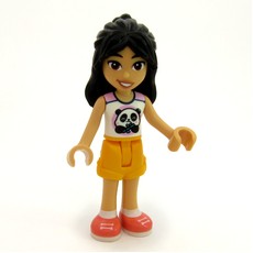Liann - White Shirt with Panda, Bright Light Orange Shorts (fig-016476)
