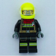 Firefighter, Black Fire Suit, Vibrant Yellow Helmet (fig-016485)