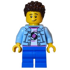 Kid, Bright Light Blue Torso, Blue Medium Legs, Dark Brown Hair (fig-016705)