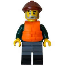 Fisher Man, Dark Green Torso, Dark Bluish Grey Legs, Reddish Brown Cap, Life Vest (fig-016708)