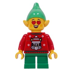 Elf - Red, Green Legs, Bright Green Hat, Hearts for Eyes (fig-016886)