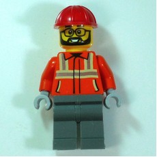 Construction Worker, Orange Safety Jacket, Dark Bluish Grey Legs, Red Hard Hat (fig-016943)