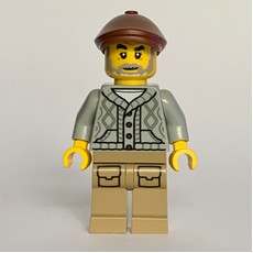 Man, Old, Light Bluish Grey Torso, Dark Tan Legs, Reddish Brown Cap (fig-016972)