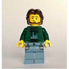 Man, Dark Green Torso, Sand Blue Legs, Dark Brown Hair (fig-016975)