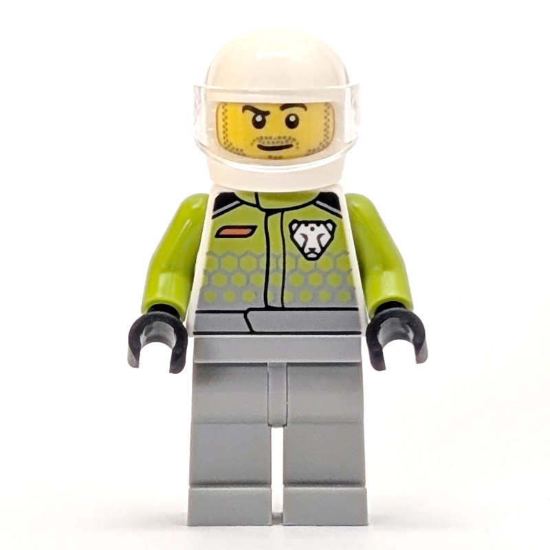 LEGO Set fig-017091 Race Driver, Lime Jacket, Light Bluish Gray Legs ...