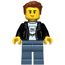Man, Black Leather Jacket, Sand Blue Legs, Reddish Brown Hair (fig-017097)