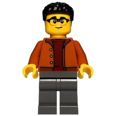 Man, Dark Orange Torso, Dark Bluiosh Gray Legs, Black Hair (fig-017098)