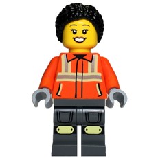 Construction Worker, Orange Safety Jacket, Dark Bluish Grey Legs, Black Hair (fig-017218)