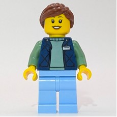 LEGO Employee, Dark Blue Torso, Bright Light Blue Legs, Reddish Brown Hair (fig-017304)
