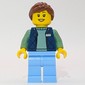 LEGO Employee, Dark Blue Torso, Bright Light Blue Legs, Reddish Brown Hair