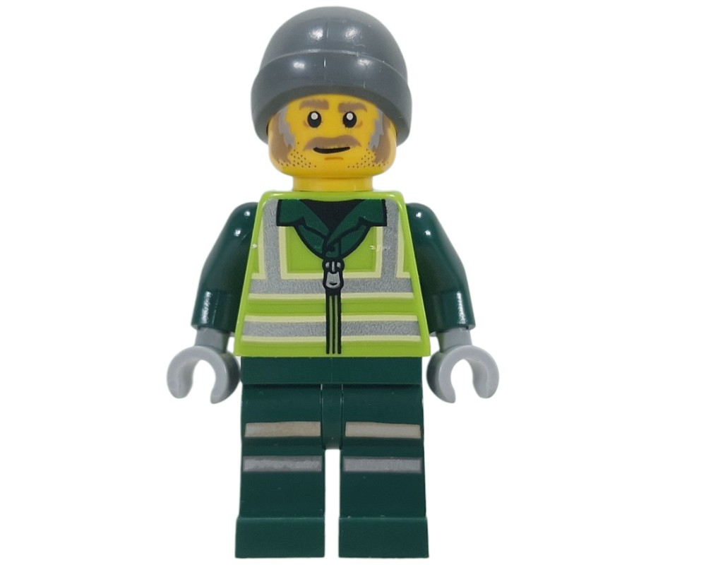 LEGO Set fig-017305 Recycling Worker, Lime Safety Vest, Dark Green Legs ...