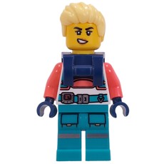 Astronaut, White/Coral Suit, Dark Turquoise Legs, Bright Light Yellow Hair, Harnass (fig-017375)