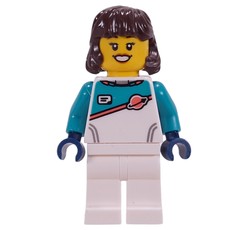Astronaut, White/Dark Turquoise Spacesuit, Dark Brown Hair (fig-017382)