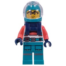 Astronaut, White/Coral Suit, Dark Turquoise Legs, Helmet, Dark Blue Harnass (fig-017383)