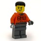 Pit Crew, Reddish Orange Jacket, Dark Bluish Gray Legs, Black Hair