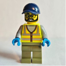 Construction Worker, Vibrant Yellow Safety Vest, Olive Green Legs, Dark Blue Cap (fig-017617)