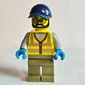 Construction Worker, Vibrant Yellow Safety Vest, Olive Green Legs, Dark Blue Cap