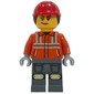Construction Worker, Reddish Orange Jacket, Dark Bluish Gray Legs, Red Hard Hat with Ponytail