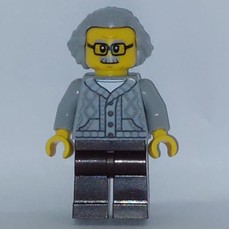 Man, Light Bluish Gray Cardigan, Dark Brown Legs, Light Bluish Gray Hair (fig-017773)