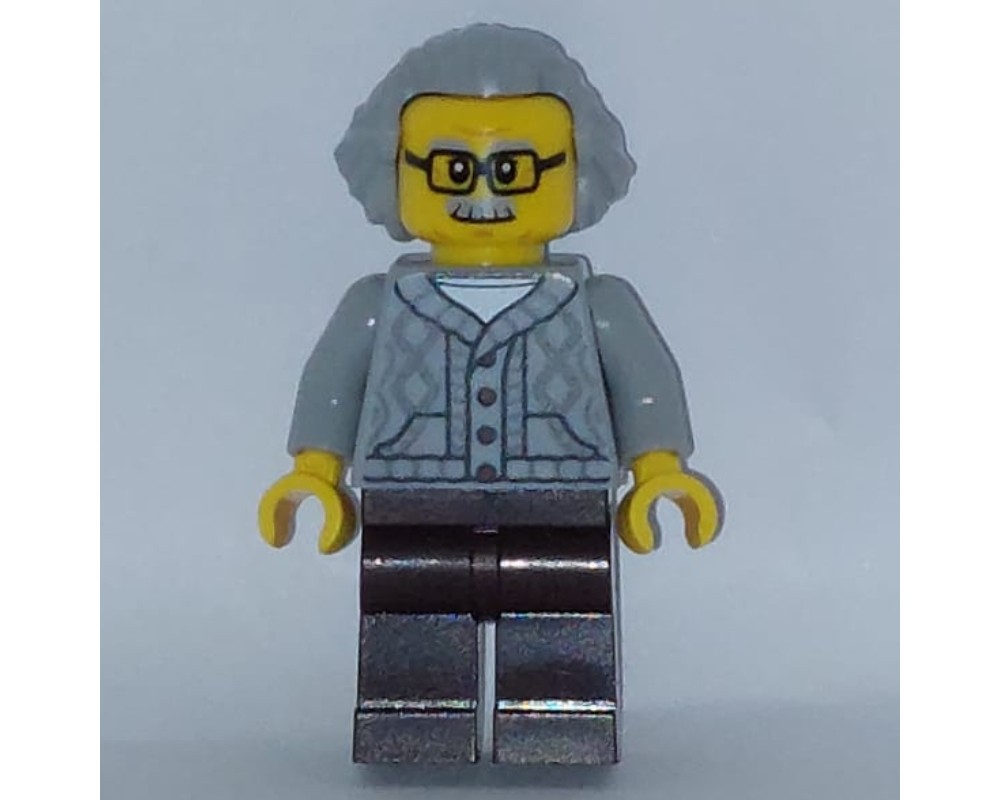 LEGO Set fig-017773 Man, Light Bluish Gray Cardigan, Dark Brown Legs ...